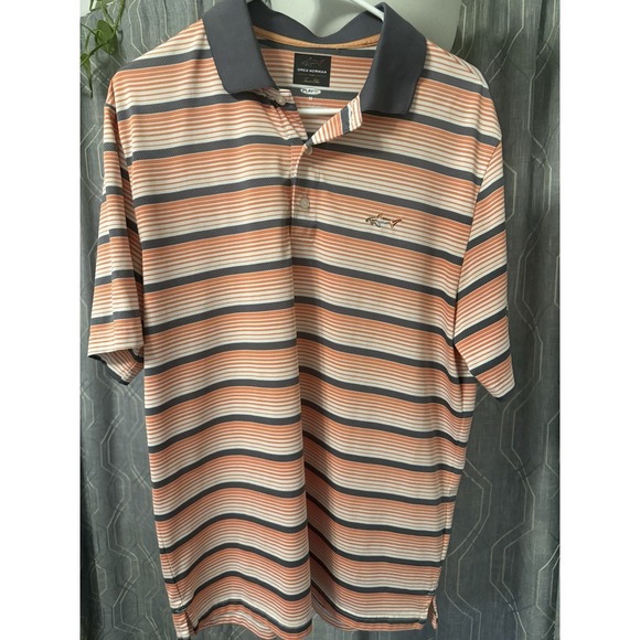 Greg Norman for Tasso Elba Other - Greg Norman for Tasso Elba Play Dry Men's Striped Polo Shirt Orange Gray White M